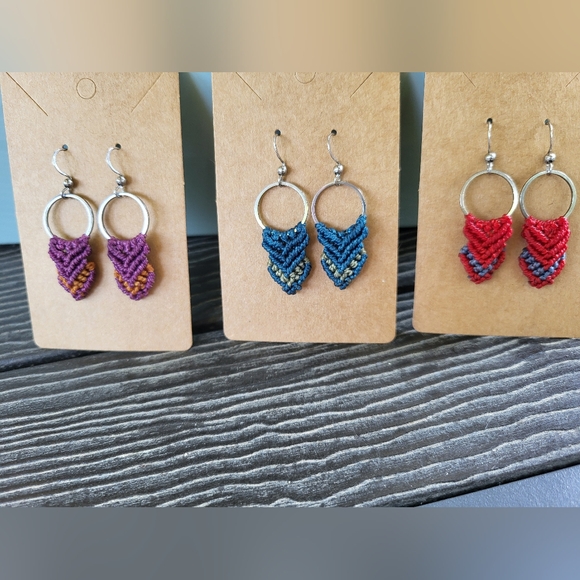 New Handmade Micro- Macrame Earrings- purple and burnt orange - Picture 4 of 4